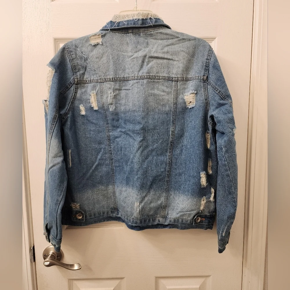 Ci Sono Distressed Light Wash Denim Trucker Jacket - Small - Edgy Streetwear - Picture 13 of 15